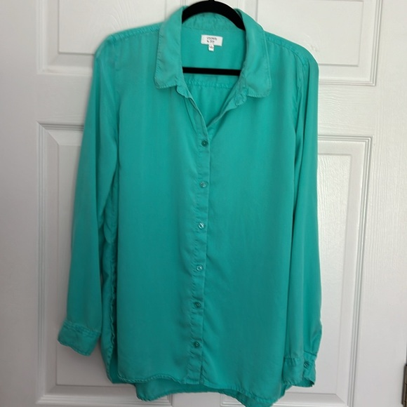 Crown & Ivy Green Blouse with LOTS of BUTTONS Size L 100% TENCEL Machine Wash - Picture 2 of 8